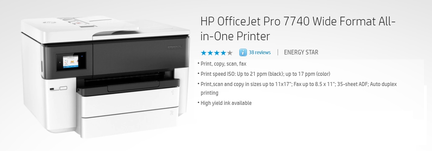 Hp Officejet Pro 7740 Wide Format All In One Printer 0473